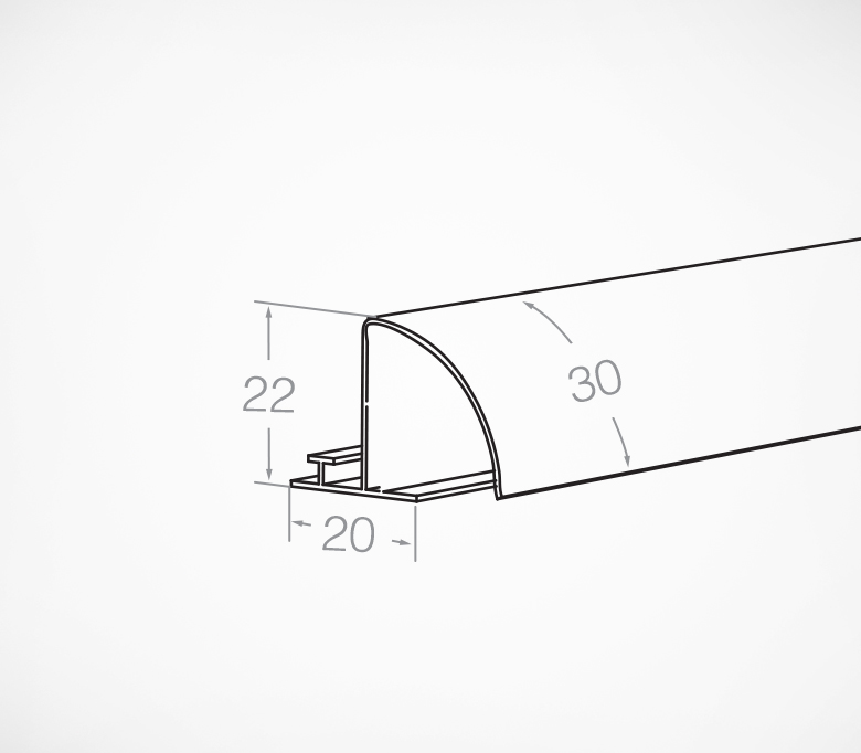 Профиль полочный закругленный с высотой вставки 30 мм PRO30