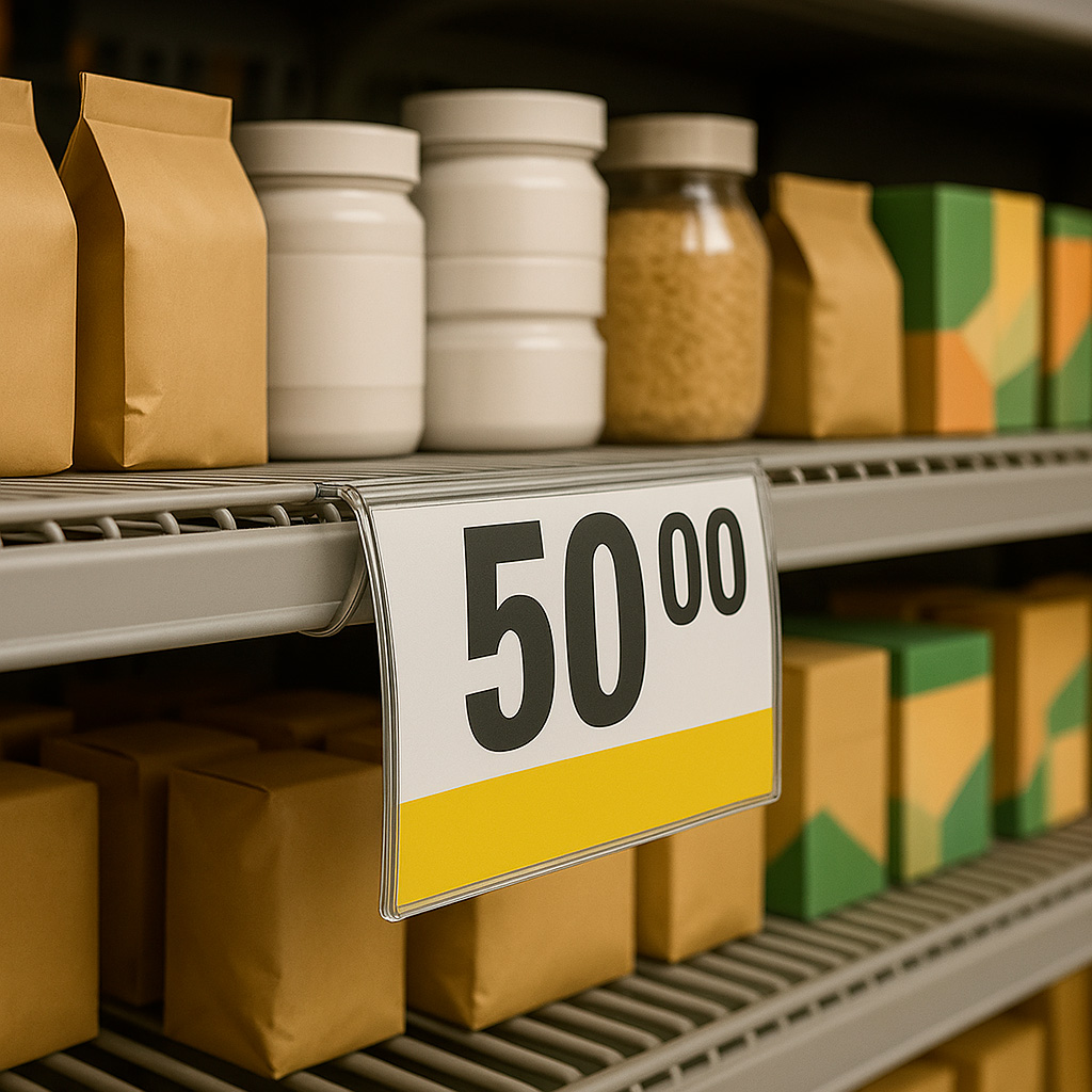 Ценникодержатель для корзин и полок из металлической проволоки - hover